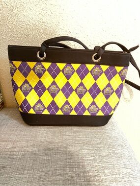 LSU Purple & Gold Argyle Tote Bag with Black Trim